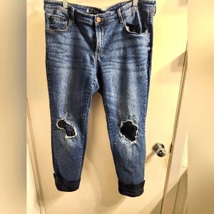 Blue plaid cuffed jeans